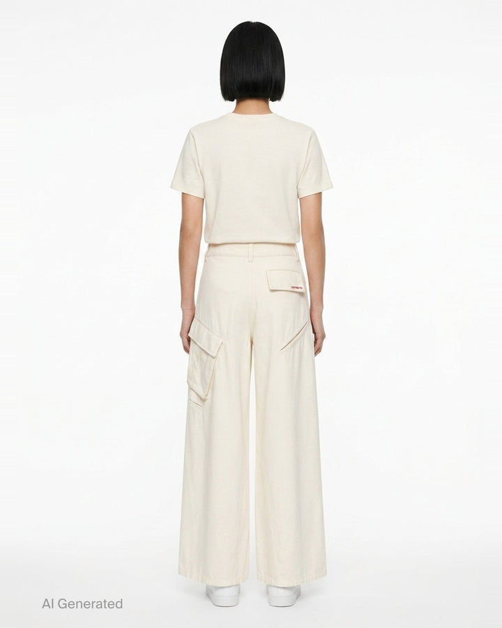 Cream Denim Wide-Leg Trousers | Self-Portrait | Club21 - back