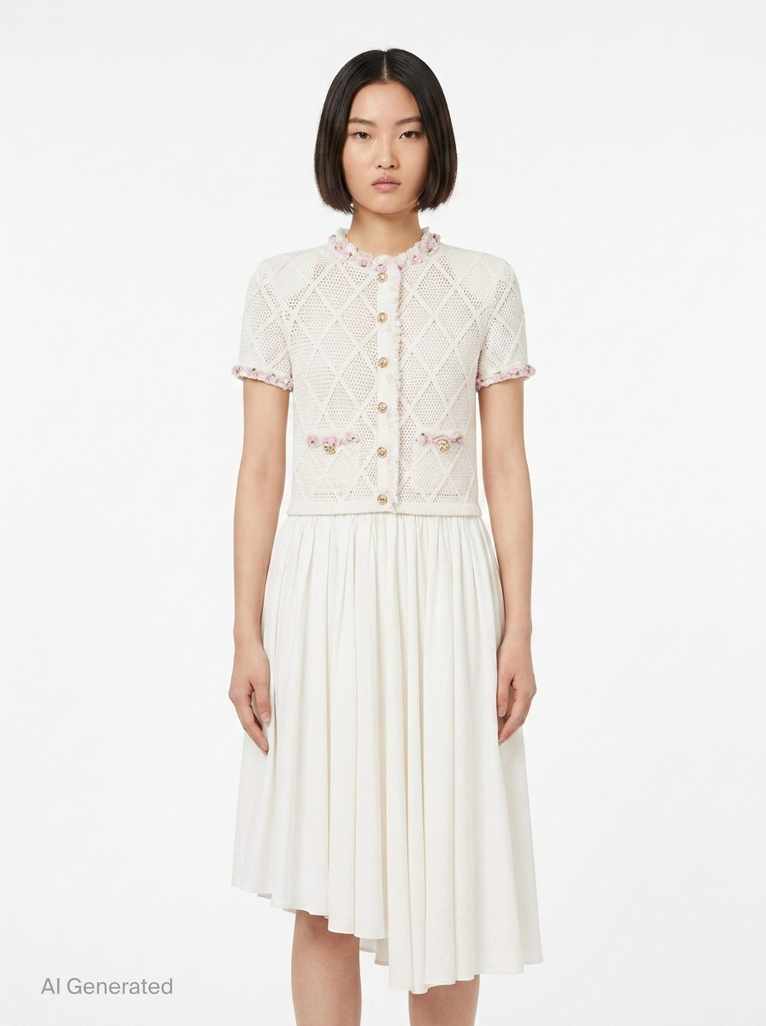 Cream Fringe Knit Cotton Midi Dress | Self-Portrait