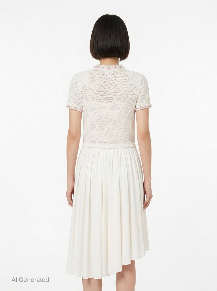 Cream Fringe Knit Cotton Midi Dress | Self-Portrait | Club21 - back