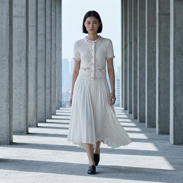 Cream Fringe Knit Cotton Midi Dress | Self-Portrait | Club21 - lifestyle