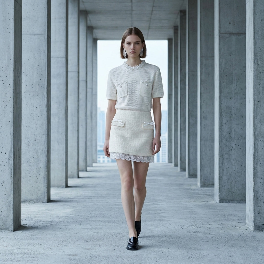 Cream Knit Pearl Trim Top | Self-Portrait | Club21 - lifestyle