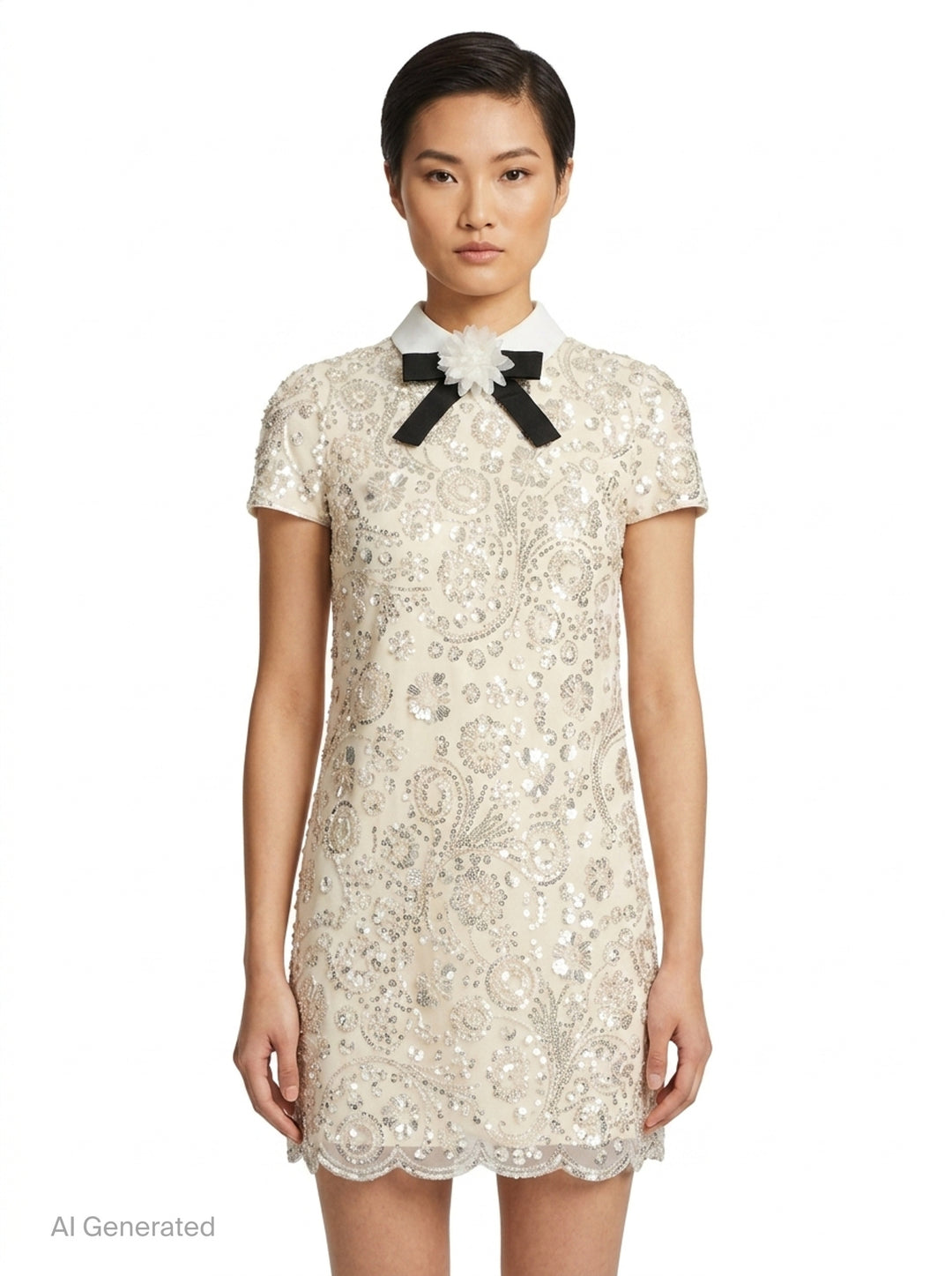 Cream Sequin Embellished Mini Dress | Self-Portrait | Club21 - front