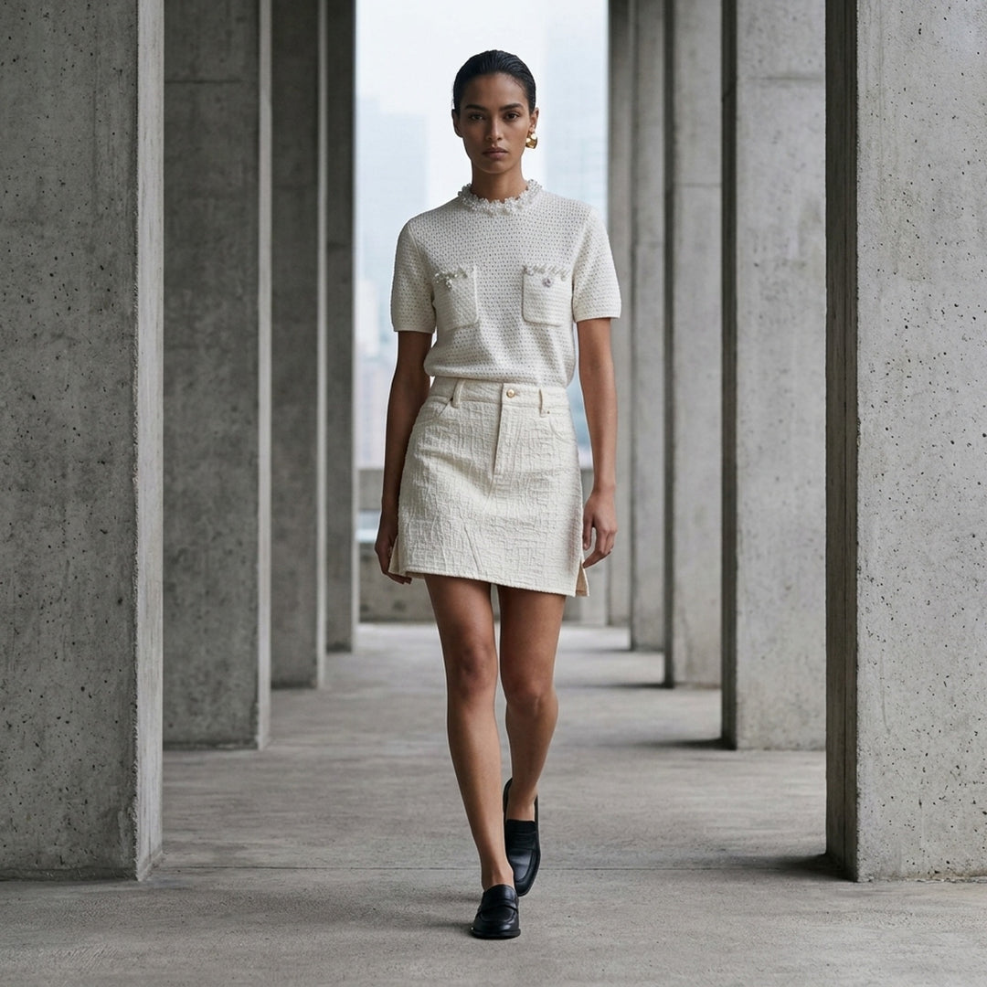 Cream Textured Mini Skirt | Self-Portrait | Club21 - lifestyle