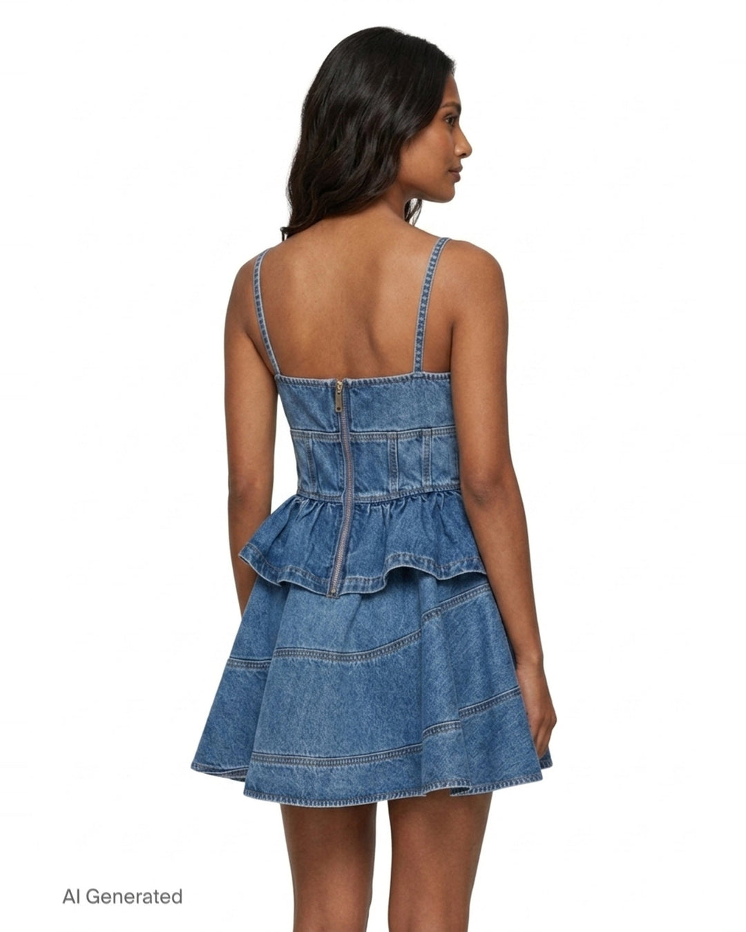 Denim Flared Peplum Mini Dress | Self-Portrait | Club21 - back