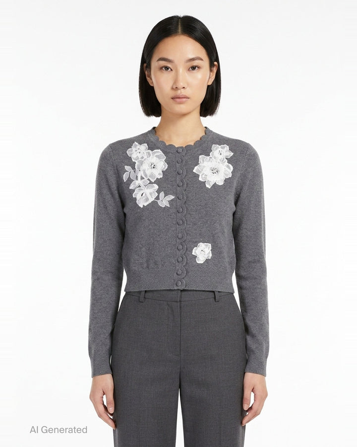Grey Lace Flower Knit Cardigan | Self-Portrait | Club21 - front