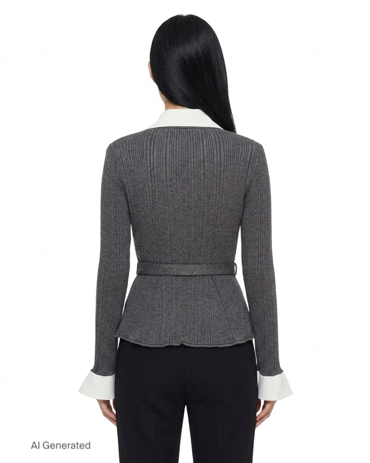 Grey Ribbed Knit Cardigan | Self-Portrait | Club21 - back