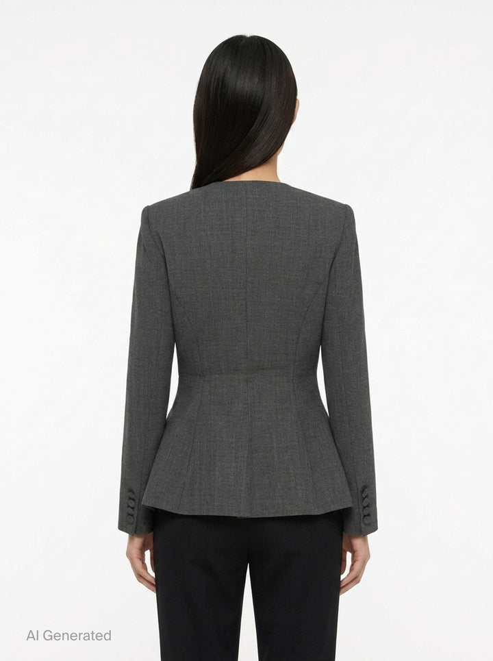 Grey Wool Collarless Jacket | Self-Portrait | Club21 - back