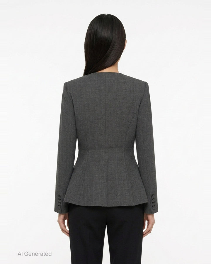 Grey Wool Collarless Jacket | Self-Portrait | Club21 - back