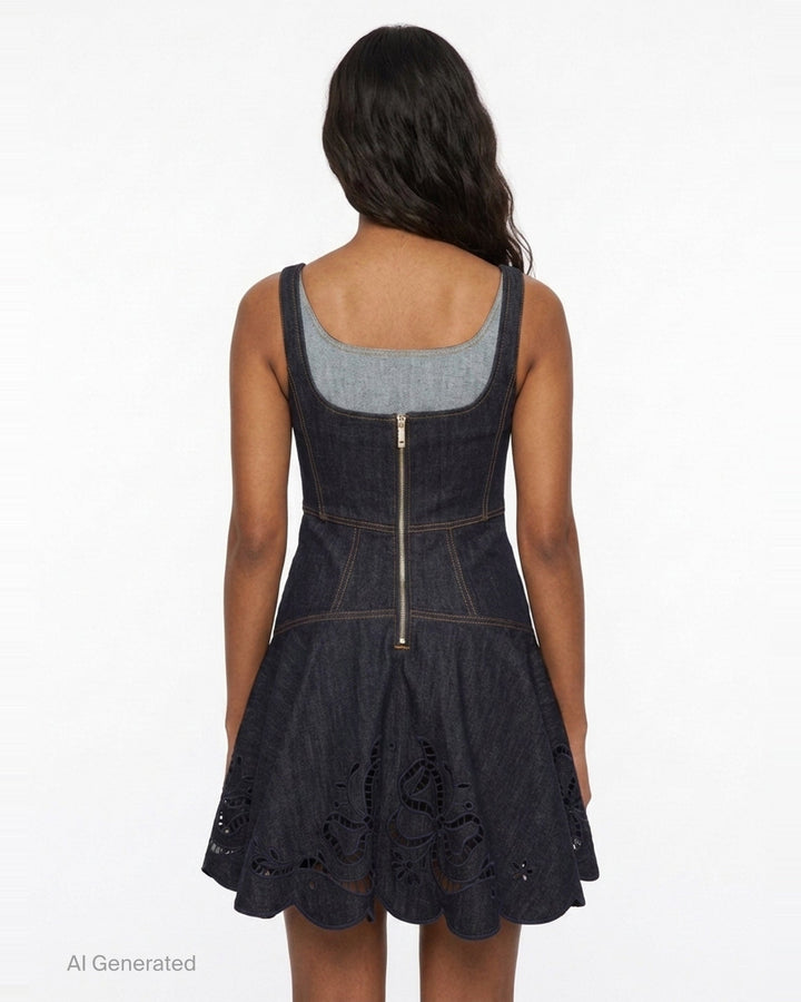 Indigo Denim Broderie Dress | Self-Portrait | Club21 - back