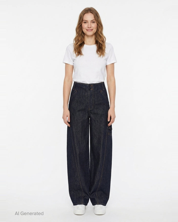Indigo Denim Cargo Jeans | Self-Portrait | Club21 - front