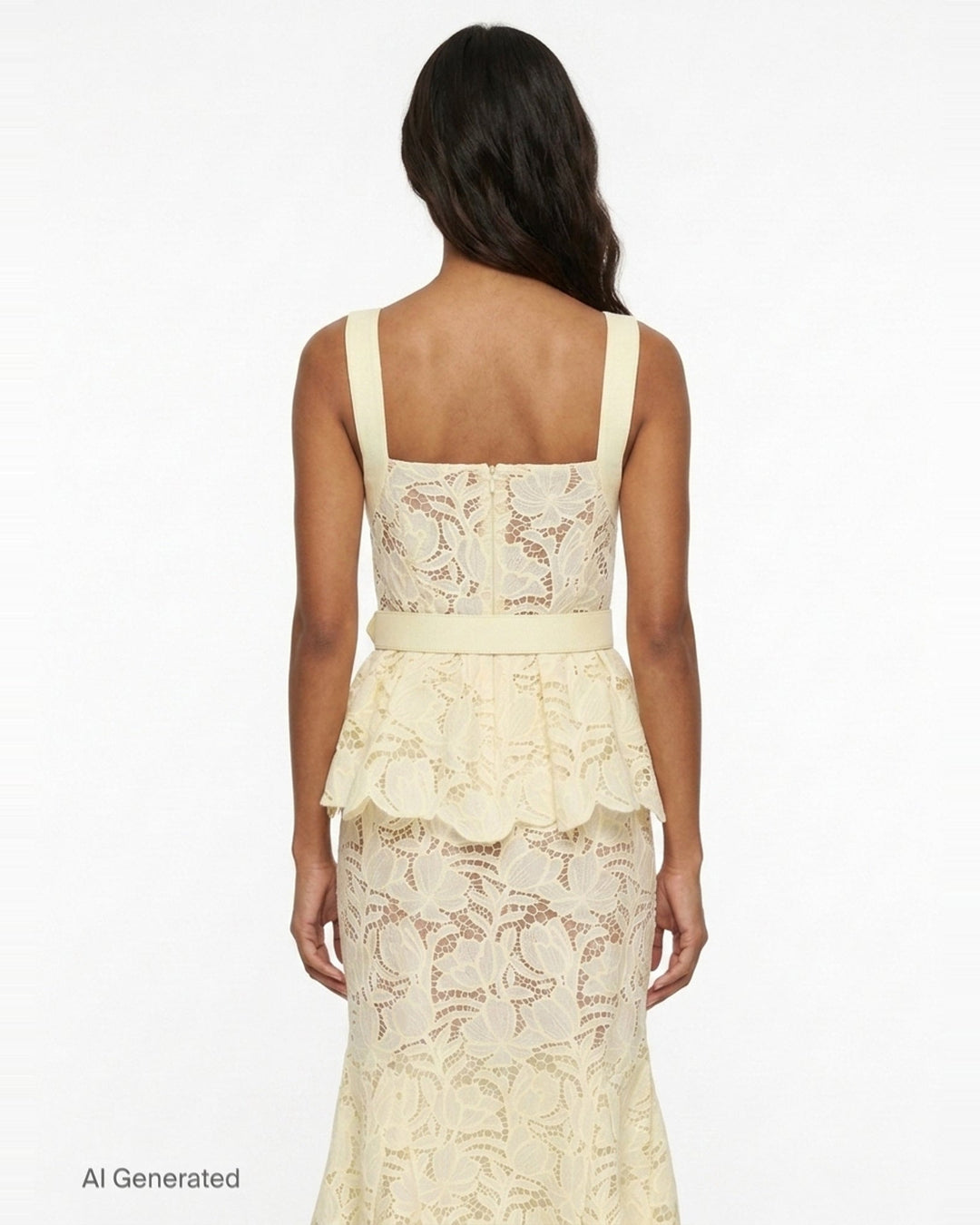 Ivory Lace Peplum Midi Dress | Self-Portrait | Club21 - back