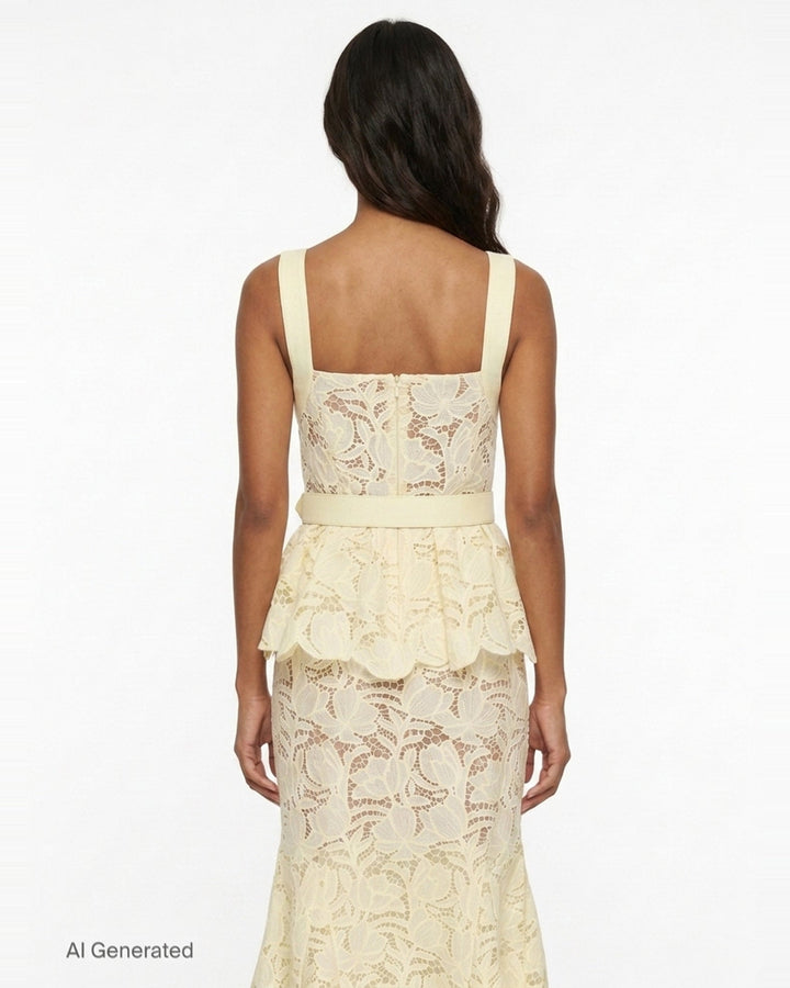 Ivory Lace Peplum Midi Dress | Self-Portrait | Club21 - back