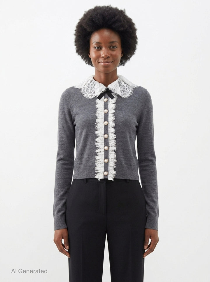 Lace Collar Knit Cardigan | Self-Portrait | Club21 - front