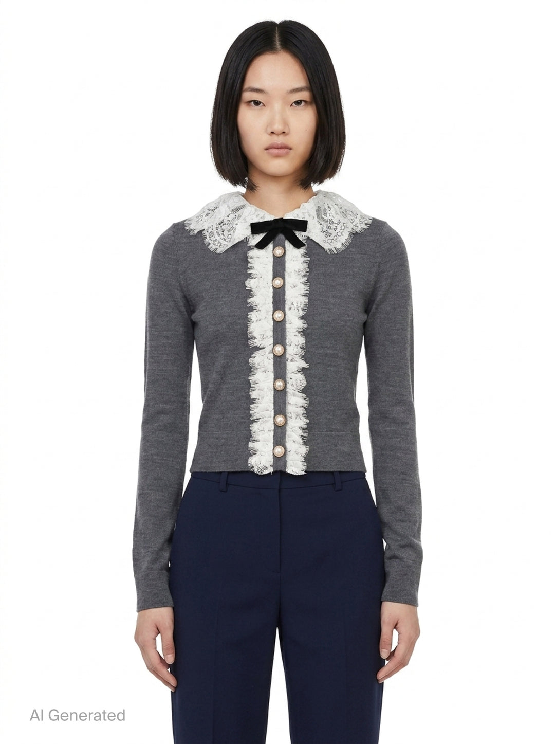 Lace Collar Knit Cardigan | Self-Portrait | Club21 - front