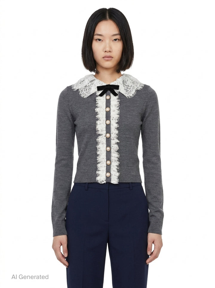 Lace Collar Knit Cardigan | Self-Portrait | Club21 - front