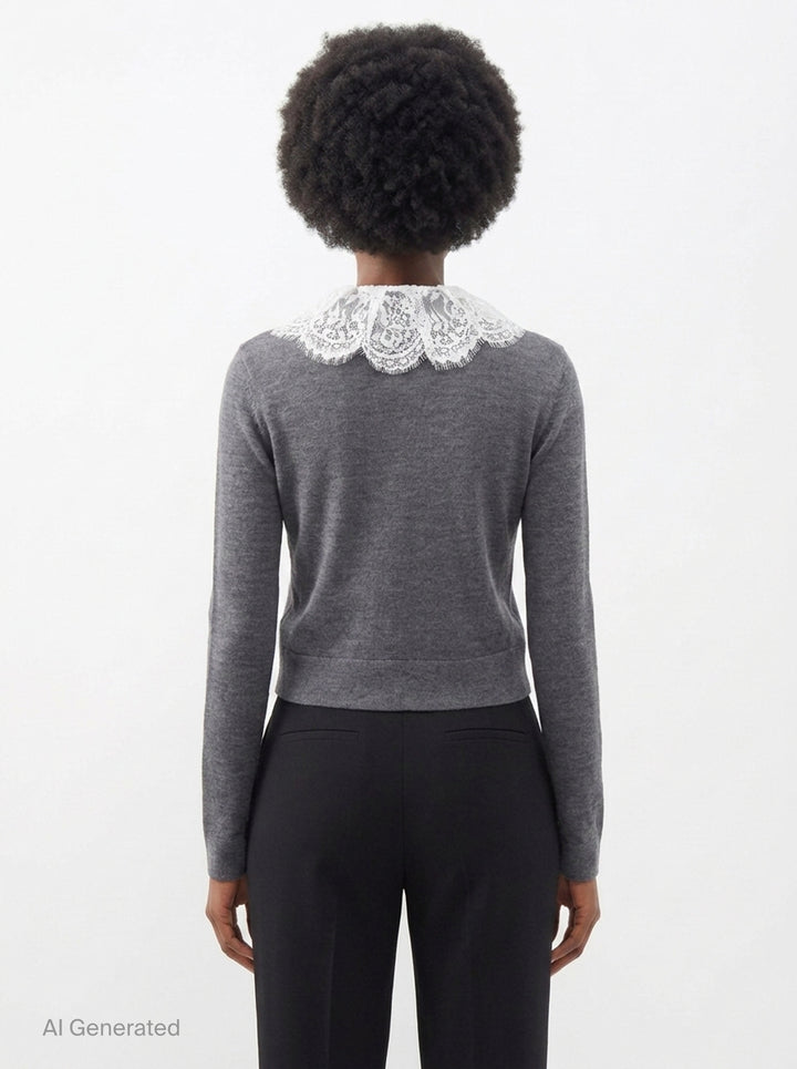 Lace Collar Knit Cardigan | Self-Portrait | Club21 - back