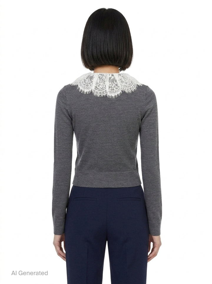 Lace Collar Knit Cardigan | Self-Portrait | Club21 - back