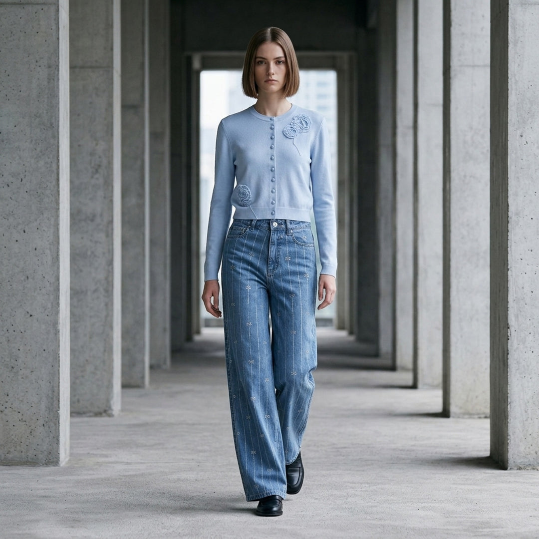 Light Blue Rhinestone Stripe Jeans | Self-Portrait | Club21 - lifestyle