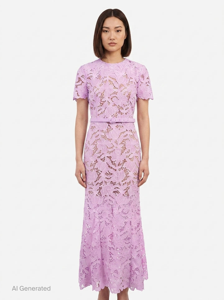 Lilac Lace Midi Dress | Self-Portrait | Club21 - front