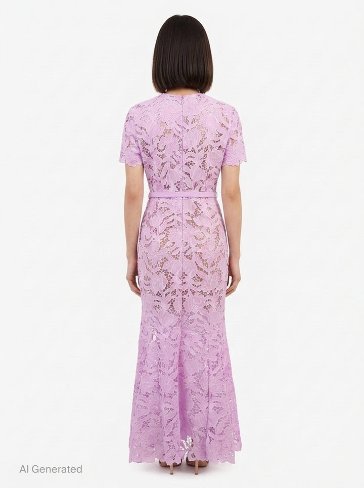 Lilac Lace Midi Dress | Self-Portrait | Club21 - back