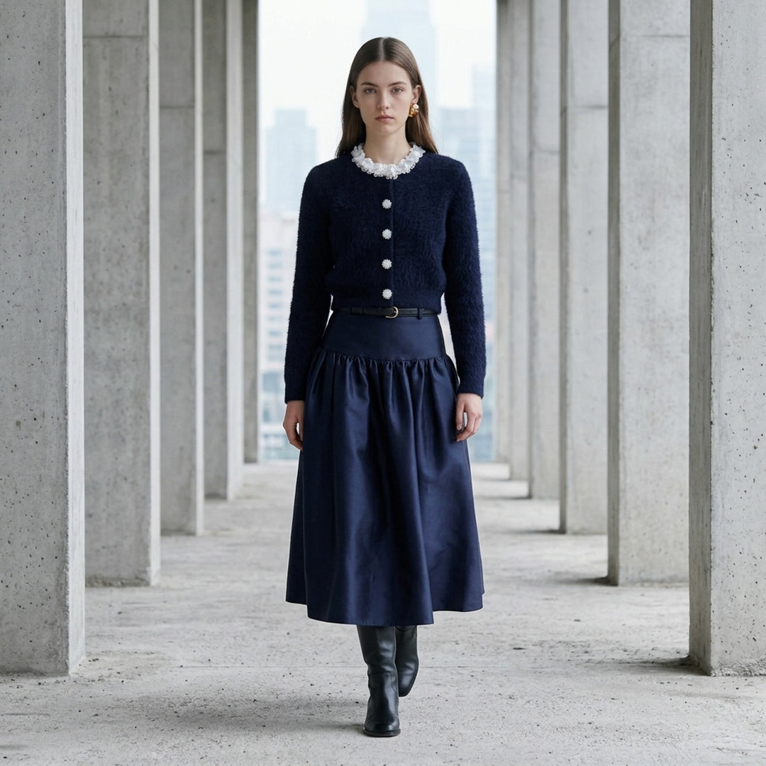 Navy Flower Pearl Trim Knit Cardigan | Self-Portrait | Club21 - lifestyle