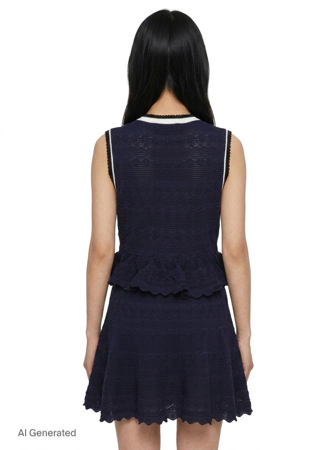 Navy Peplum Pointelle Knit Mini Dress | Self-Portrait | Club21 - back