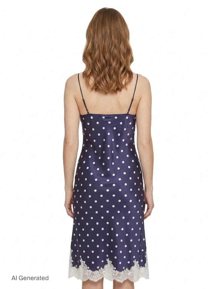 Navy Polka Dot Satin Midi Dress | Self-Portrait | Club21 - back