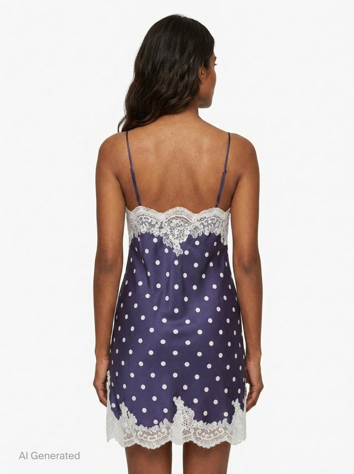 Navy Polka Dot Satin Mini Dress | Self-Portrait | Club21 - back