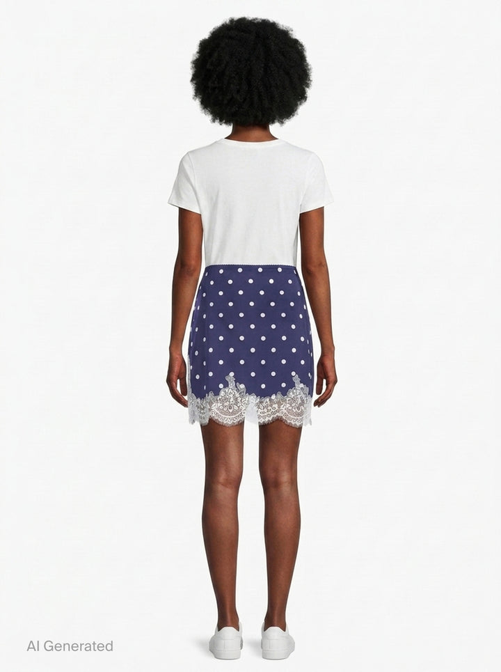 Navy Polka Dot Satin Mini Skirt | Self-Portrait | Club21 - back