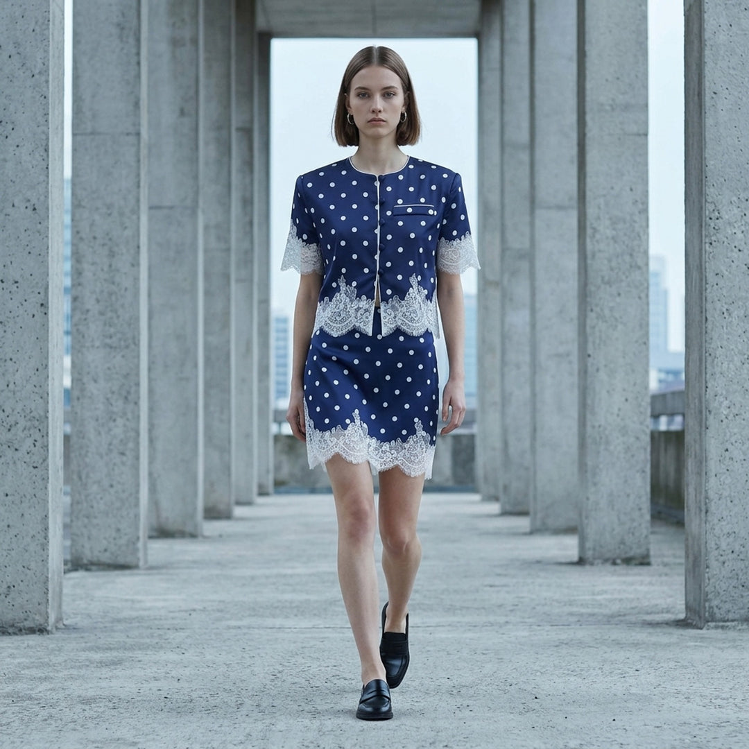 Navy Polka Dot Satin Top | Self-Portrait | Club21 - lifestyle