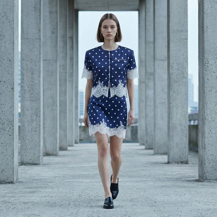 Navy Polka Dot Satin Top | Self-Portrait | Club21 - lifestyle