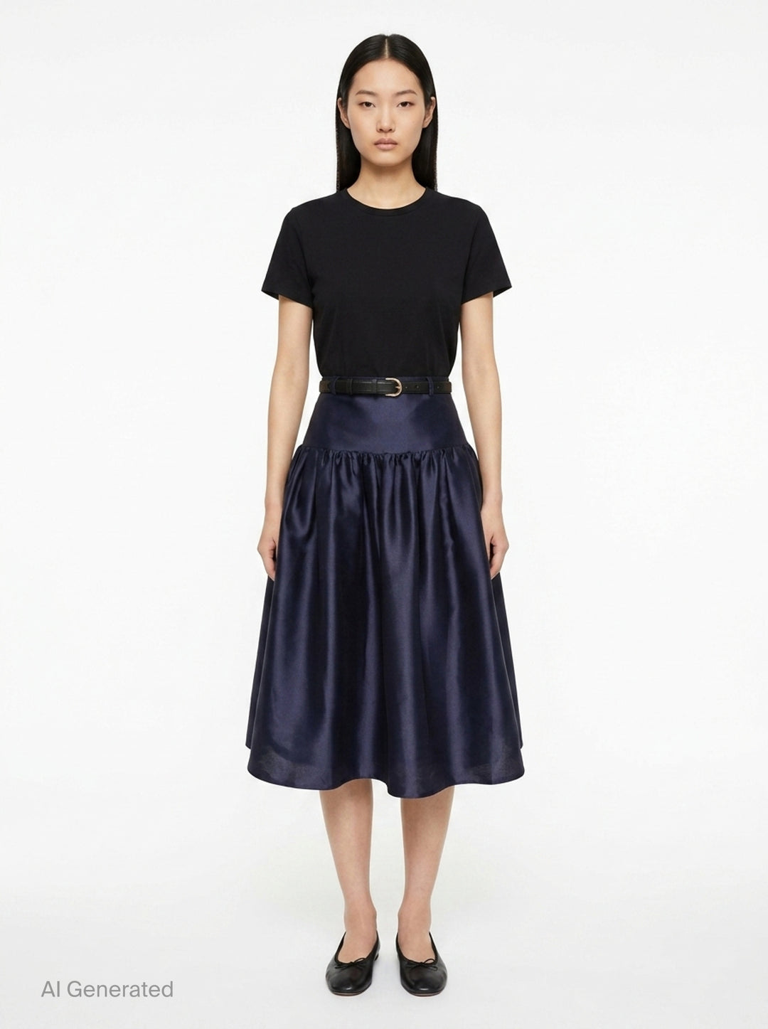 Navy Taffeta Midi Skirt | Self-Portrait | Club21 - front