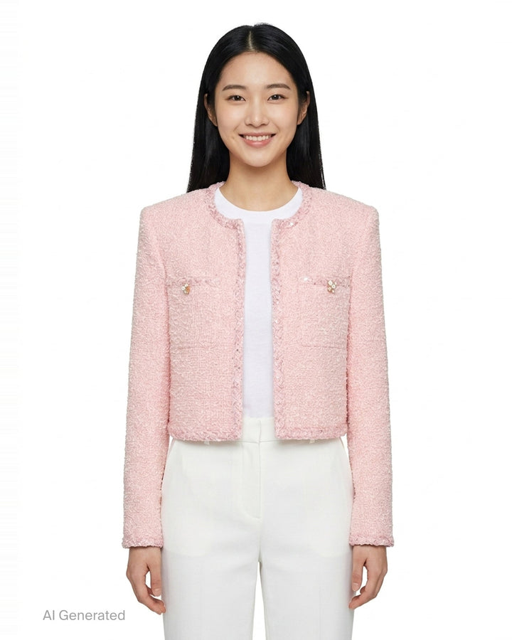 Pink Boucle Jacket | Self-Portrait | Club21 - front