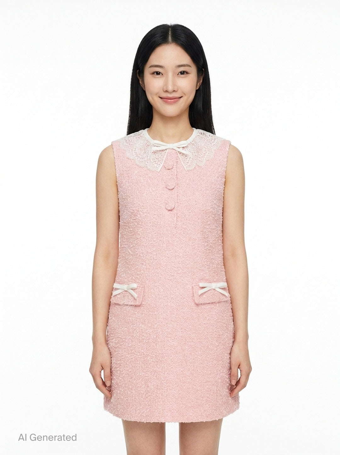 Pink Bouclé Lace Collar Mini Dress | Self-Portrait | Club21 - front