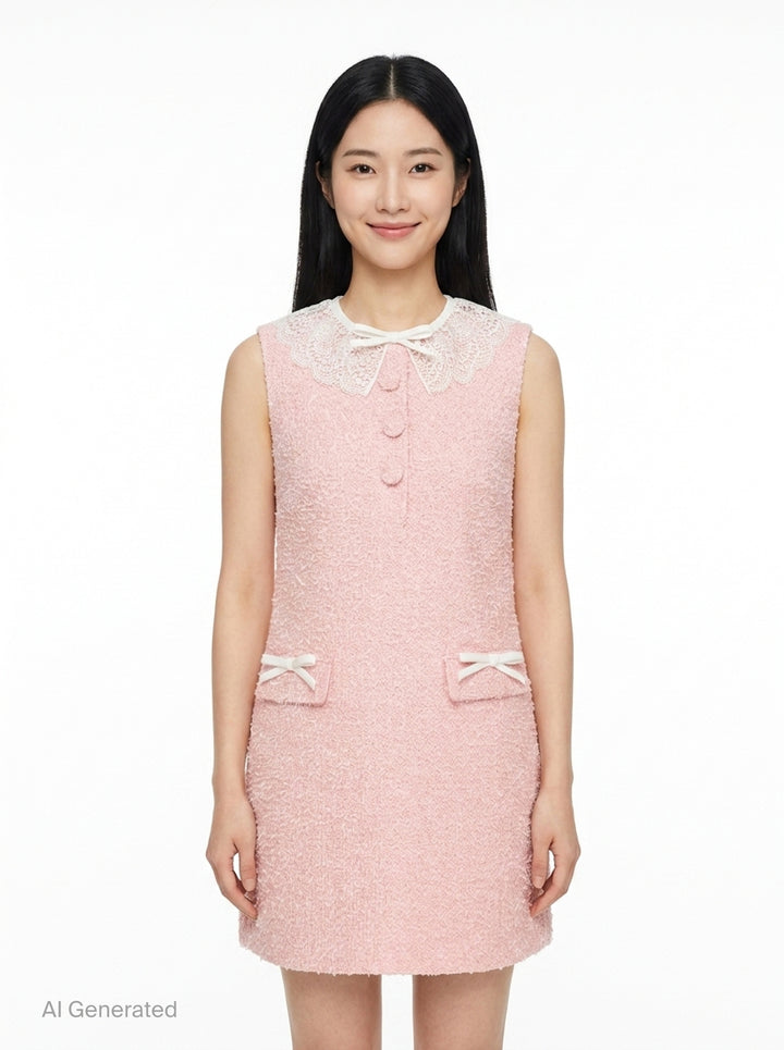 Pink Bouclé Lace Collar Mini Dress | Self-Portrait | Club21 - front