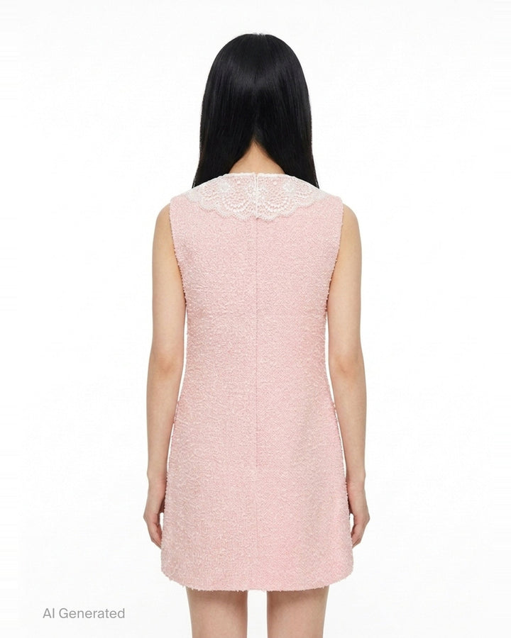 Pink Bouclé Lace Collar Mini Dress | Self-Portrait | Club21 - back