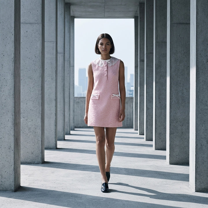 Pink Bouclé Lace Collar Mini Dress | Self-Portrait | Club21 - lifestyle