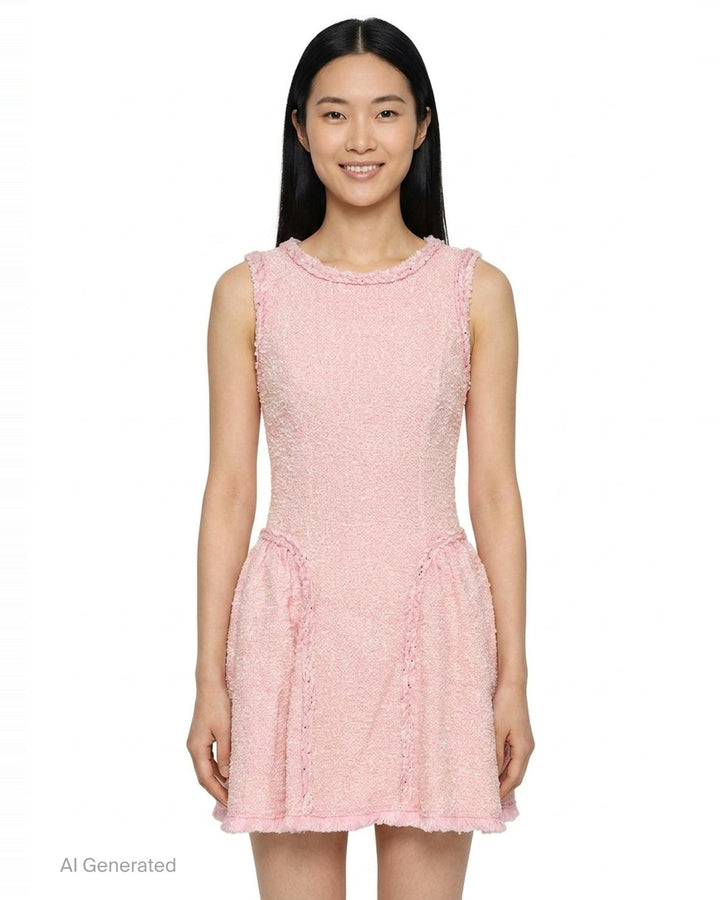 Pink Bouclé Sleeveless Mini Dress | Self-Portrait | Club21 - front
