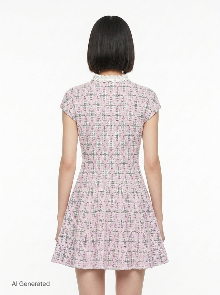 Pink Check Knit Beaded Mini Dress | Self-Portrait | Club21 - back