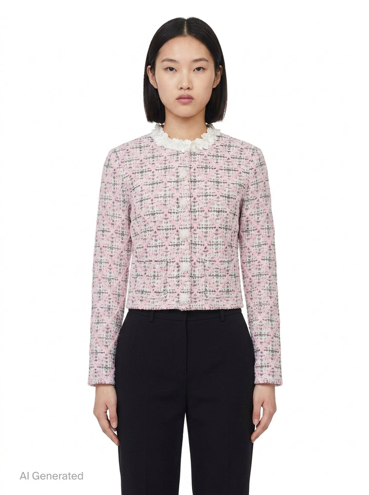 Pink Check Knit Cardigan | Self-Portrait | Club21 - front