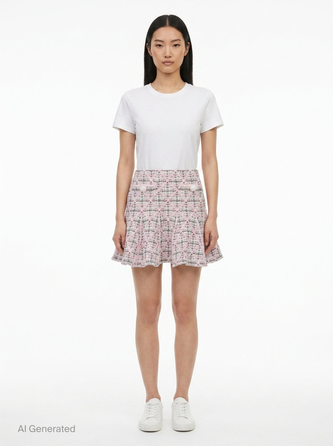 Pink Check Knit Mini Skirt | Self-Portrait | Club21 - front