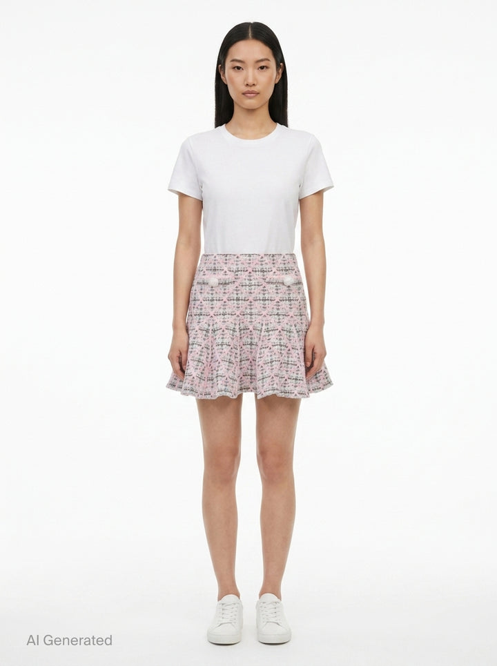 Pink Check Knit Mini Skirt | Self-Portrait | Club21 - front