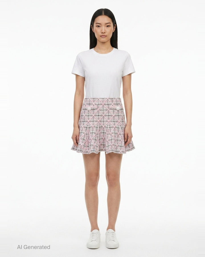 Pink Check Knit Mini Skirt | Self-Portrait | Club21 - front