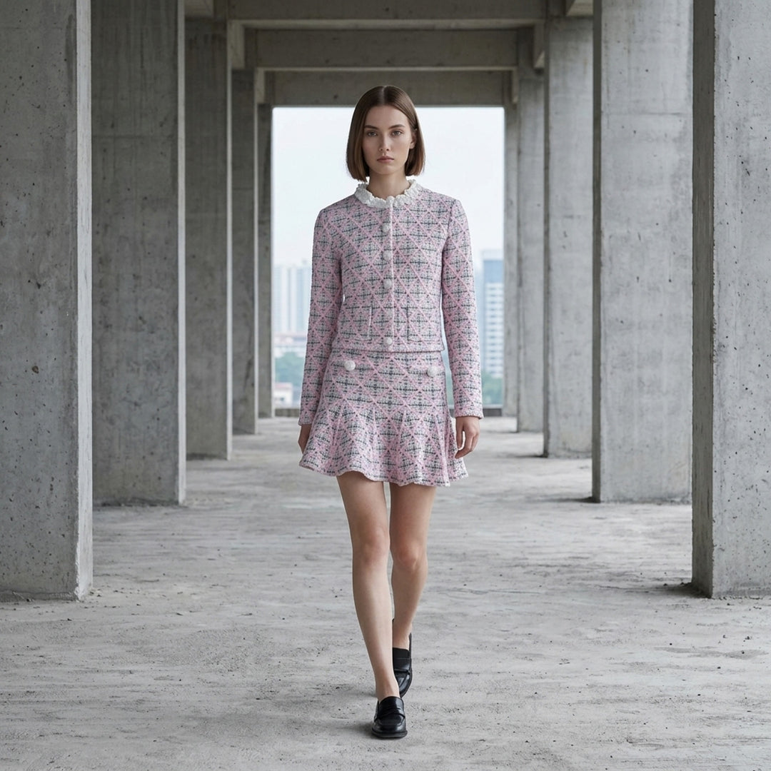Pink Check Knit Mini Skirt | Self-Portrait | Club21 - lifestyle