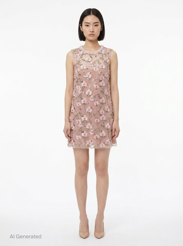 Pink Floral Sequin Embellished Dress | Self-Portrait | Club21 - front