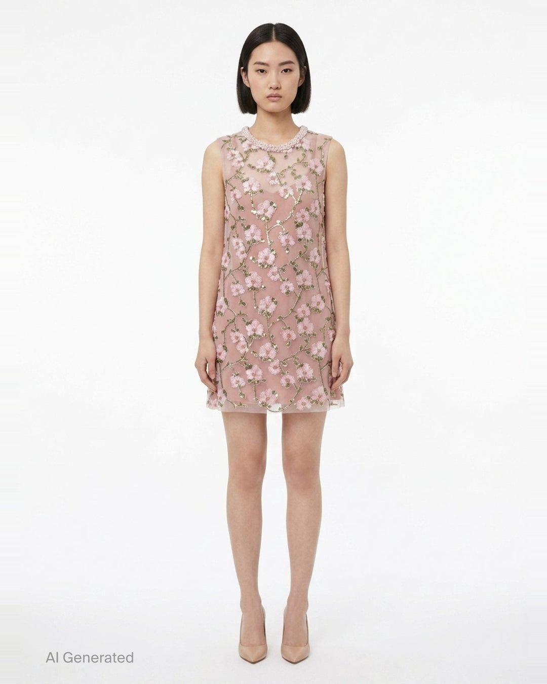 Pink Floral Sequin Embellished Dress | Self-Portrait | Club21 - front