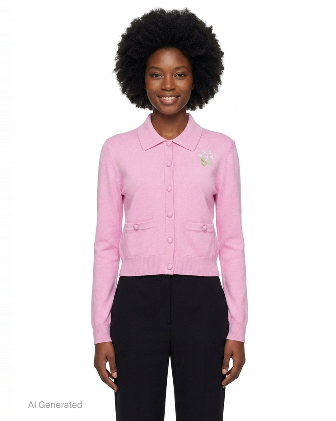Pink Flower Embroidered Knit Cardigan | Self-Portrait | Club21 - front