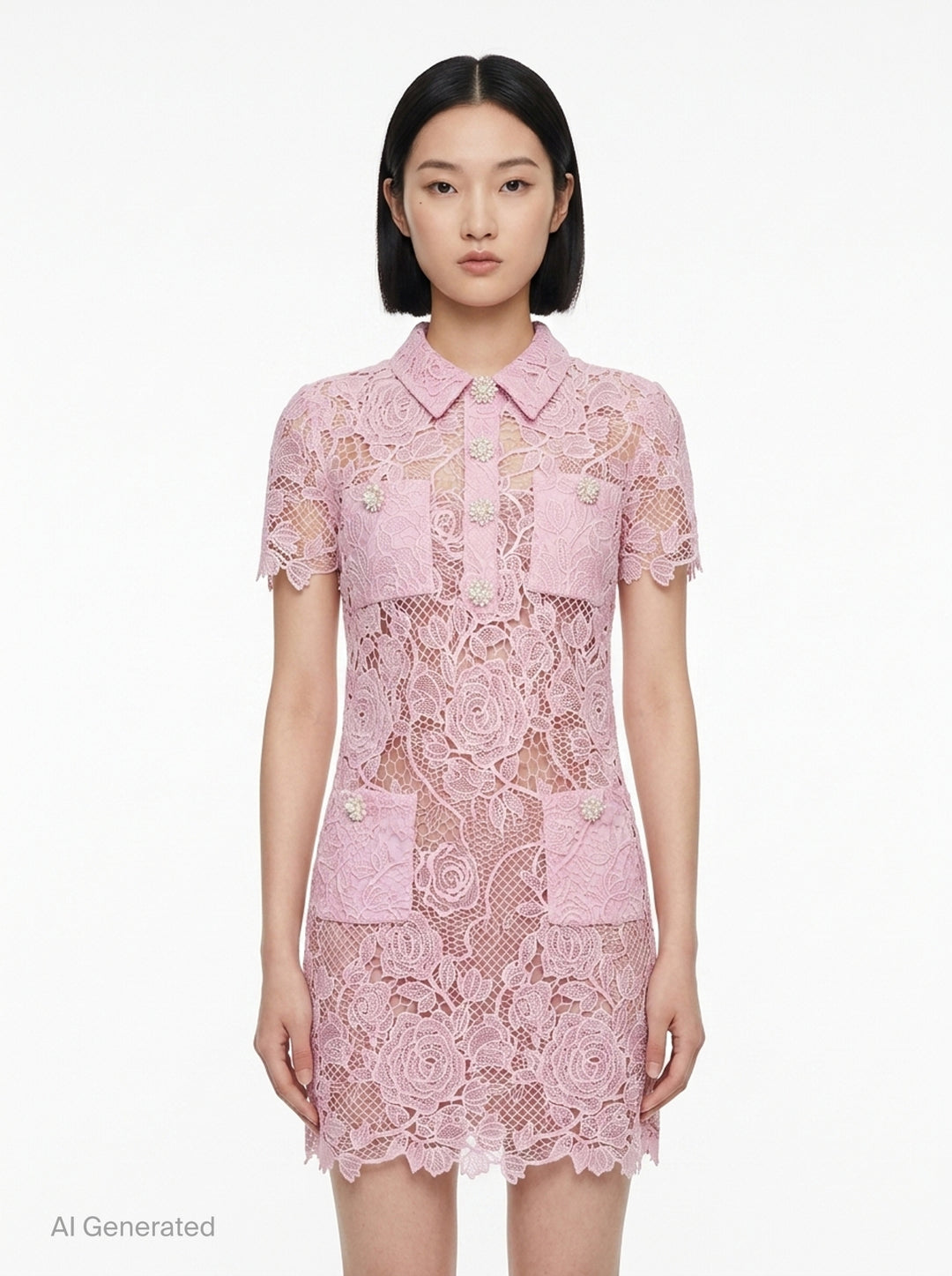 Pink Lace Button Down Mini Dress | Self-Portrait | Club21 - front