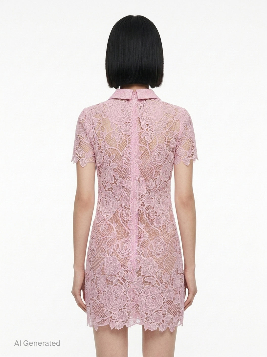Pink Lace Button Down Mini Dress | Self-Portrait | Club21 - back