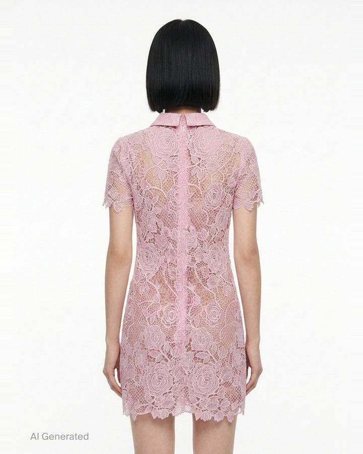 Pink Lace Button Down Mini Dress | Self-Portrait | Club21 - back